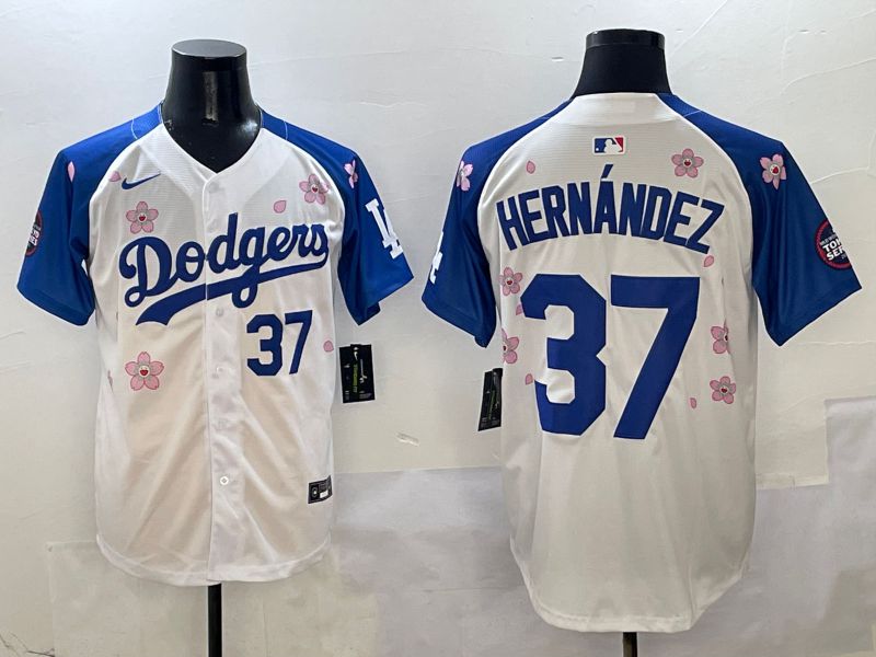 Men Los Angeles Dodgers #37 Hernandez White Blue Sakura Edition 2025 Nike MLB Jersey style 3->los angeles dodgers->MLB Jersey